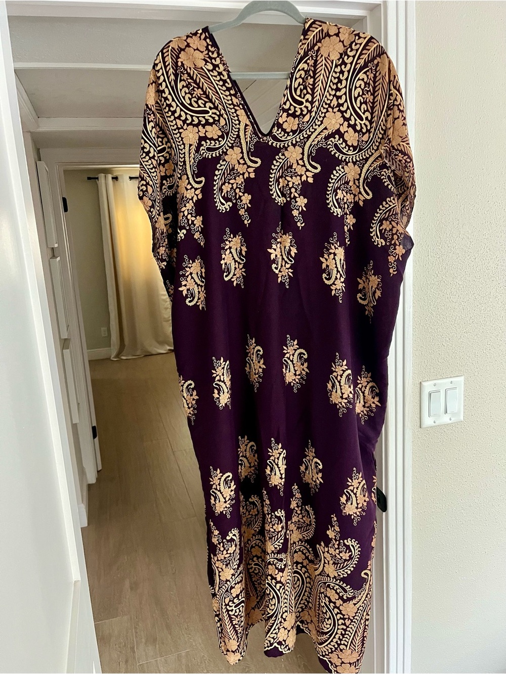 Purple & Gold Paisley V-Neck Women's Dress